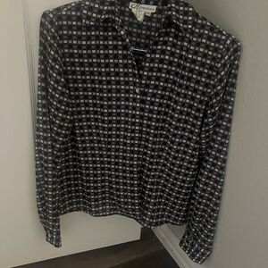 dressbarn Women's Purple and White Checkered Button Down Shirt